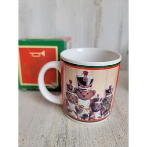Vintage‎ teddy bear band mug kitchen Xmas home decor trumpet mistletoe